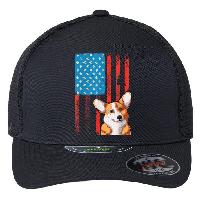 Corgi Dog Lover Patriotic 4th Of July Flexfit Unipanel Trucker Cap