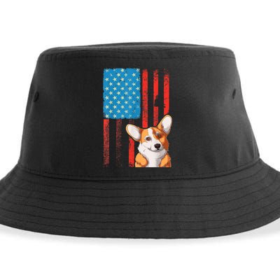 Corgi Dog Lover Patriotic 4th Of July Sustainable Bucket Hat