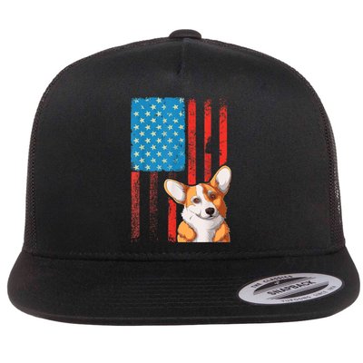 Corgi Dog Lover Patriotic 4th Of July Flat Bill Trucker Hat