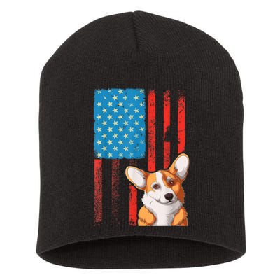 Corgi Dog Lover Patriotic 4th Of July Short Acrylic Beanie