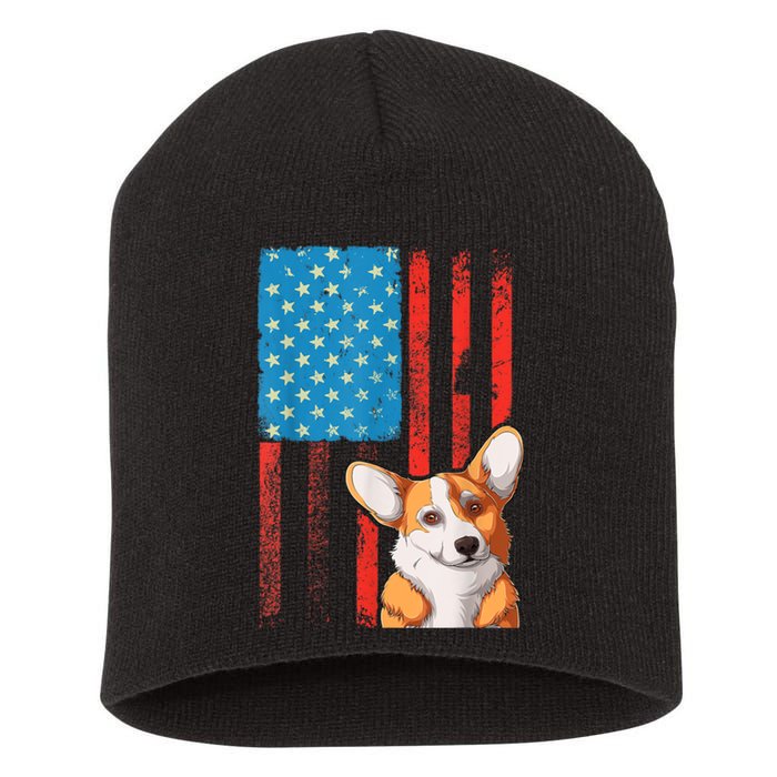 Corgi Dog Lover Patriotic 4th Of July Short Acrylic Beanie