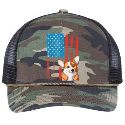 Corgi Dog Lover Patriotic 4th Of July Retro Rope Trucker Hat Cap