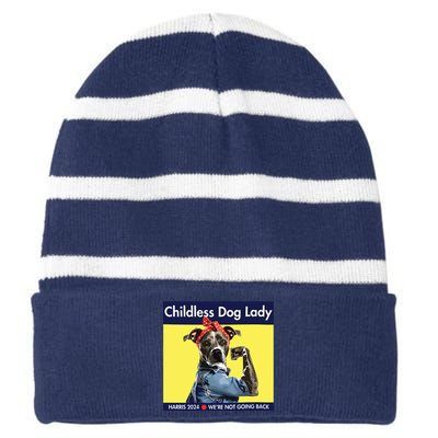 Childless Dog Lady Is Voting Kamala Election Usa 2024 Striped Beanie with Solid Band