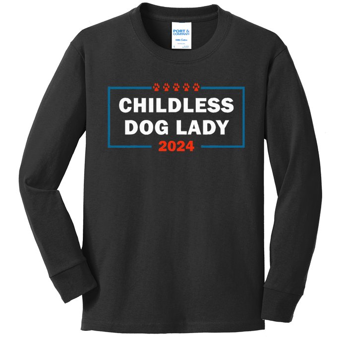 Childless Dog Lady Is Voting Kamala Election Usa 2024 Kids Long Sleeve Shirt