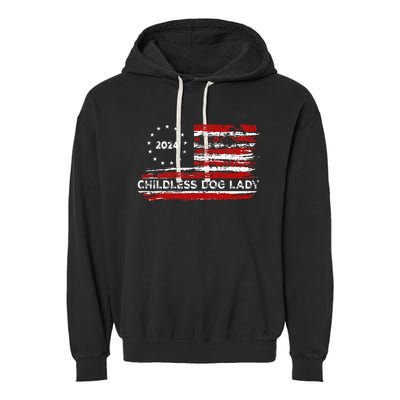 Childless Dog Lady Us Flag Vintage 2024 Garment-Dyed Fleece Hoodie