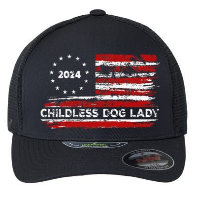 Childless Dog Lady Us Flag Vintage 2024 Flexfit Unipanel Trucker Cap