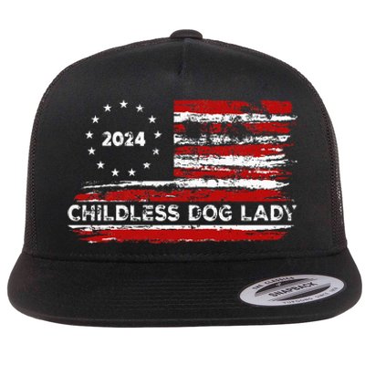 Childless Dog Lady Us Flag Vintage 2024 Flat Bill Trucker Hat