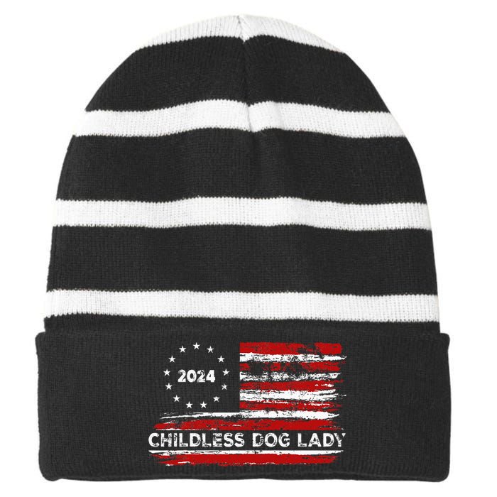 Childless Dog Lady Us Flag Vintage 2024 Striped Beanie with Solid Band