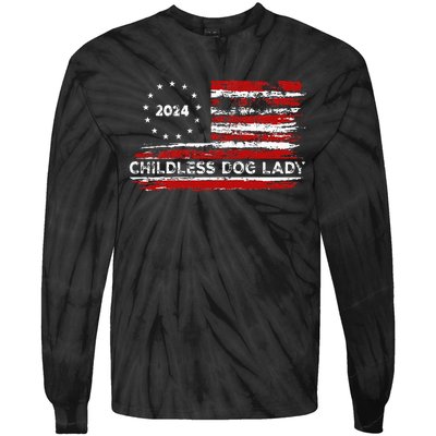 Childless Dog Lady Us Flag Vintage 2024 Tie-Dye Long Sleeve Shirt