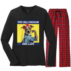 Childless Dog Lady Is Voting Kamala Election Usa 2024 Raglan Women's Long Sleeve Flannel Pajama Set 