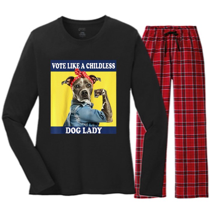 Childless Dog Lady Is Voting Kamala Election Usa 2024 Raglan Women's Long Sleeve Flannel Pajama Set 