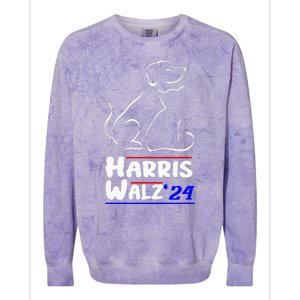 Cat Dog Ladies For Kamala 2024 President Kamala Harris Walz Colorblast Crewneck Sweatshirt