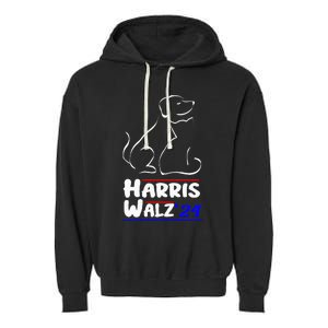 Cat Dog Ladies For Kamala 2024 President Kamala Harris Walz Garment-Dyed Fleece Hoodie