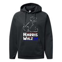 Cat Dog Ladies For Kamala 2024 President Kamala Harris Walz Performance Fleece Hoodie