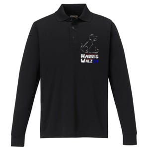 Cat Dog Ladies For Kamala 2024 President Kamala Harris Walz Performance Long Sleeve Polo