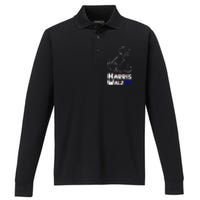 Cat Dog Ladies For Kamala 2024 President Kamala Harris Walz Performance Long Sleeve Polo