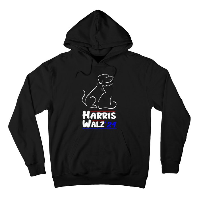 Cat Dog Ladies For Kamala 2024 President Kamala Harris Walz Hoodie