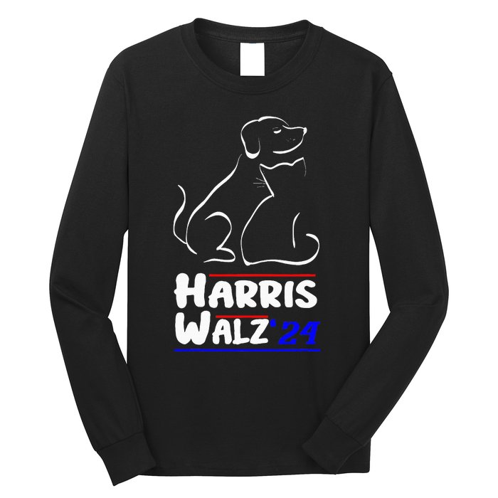 Cat Dog Ladies For Kamala 2024 President Kamala Harris Walz Long Sleeve Shirt