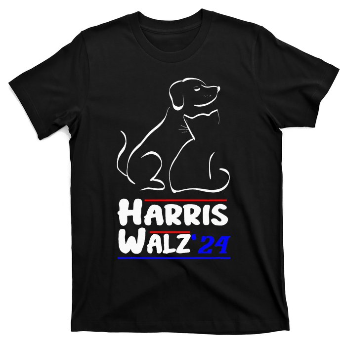 Cat Dog Ladies For Kamala 2024 President Kamala Harris Walz T-Shirt