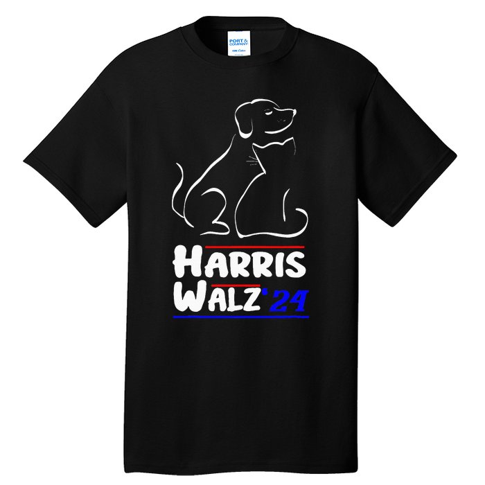 Cat Dog Ladies For Kamala 2024 President Kamala Harris Walz Tall T-Shirt