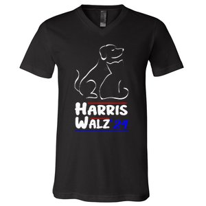 Cat Dog Ladies For Kamala 2024 President Kamala Harris Walz V-Neck T-Shirt