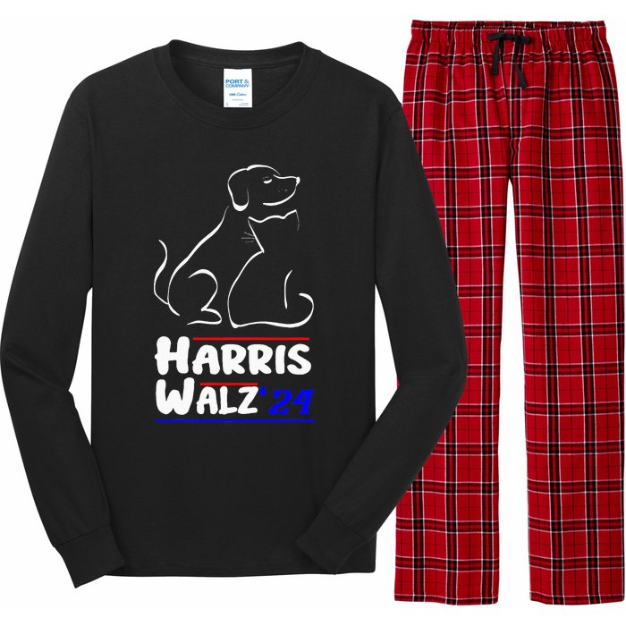 Cat Dog Ladies For Kamala 2024 President Kamala Harris Walz Long Sleeve Pajama Set