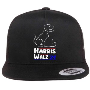 Cat Dog Ladies For Kamala 2024 President Kamala Harris Walz Flat Bill Trucker Hat