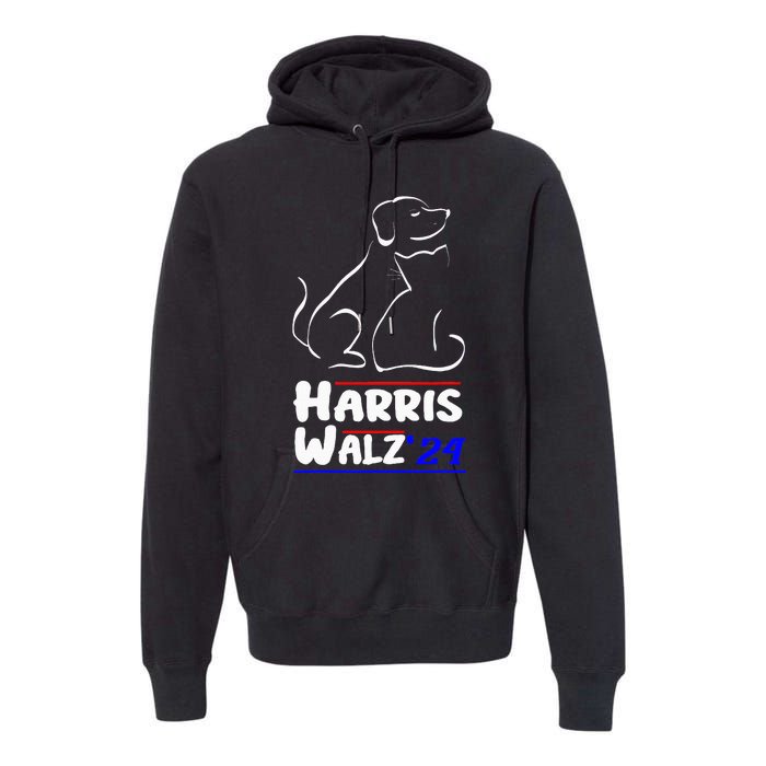 Cat Dog Ladies For Kamala 2024 President Kamala Harris Walz Premium Hoodie