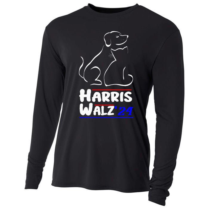 Cat Dog Ladies For Kamala 2024 President Kamala Harris Walz Cooling Performance Long Sleeve Crew