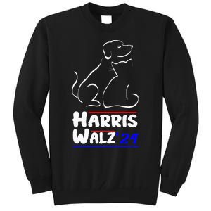 Cat Dog Ladies For Kamala 2024 President Kamala Harris Walz Tall Sweatshirt