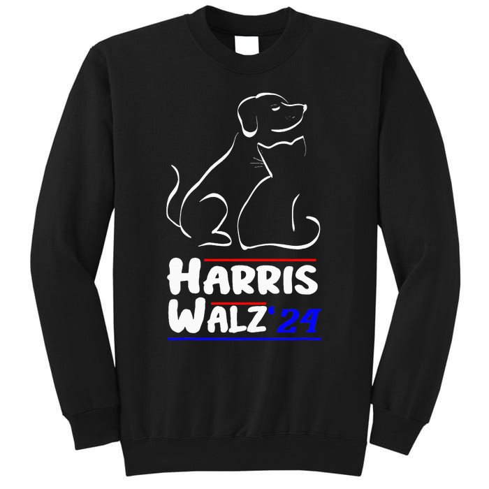 Cat Dog Ladies For Kamala 2024 President Kamala Harris Walz Tall Sweatshirt