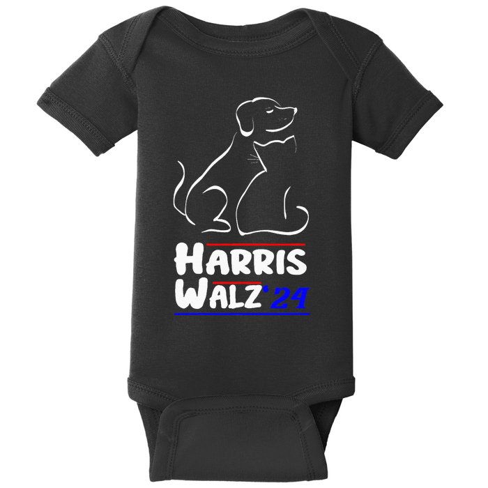 Cat Dog Ladies For Kamala 2024 President Kamala Harris Walz Baby Bodysuit