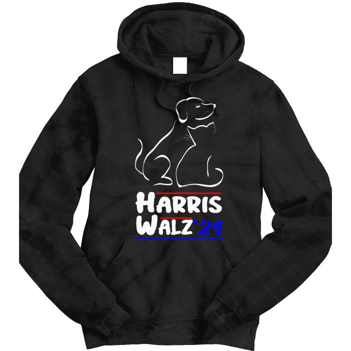 Cat Dog Ladies For Kamala 2024 President Kamala Harris Walz Tie Dye Hoodie