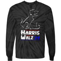 Cat Dog Ladies For Kamala 2024 President Kamala Harris Walz Tie-Dye Long Sleeve Shirt