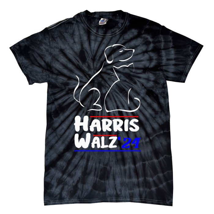 Cat Dog Ladies For Kamala 2024 President Kamala Harris Walz Tie-Dye T-Shirt