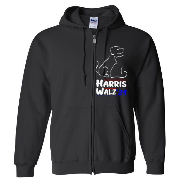 Cat Dog Ladies For Kamala 2024 President Kamala Harris Walz Full Zip Hoodie