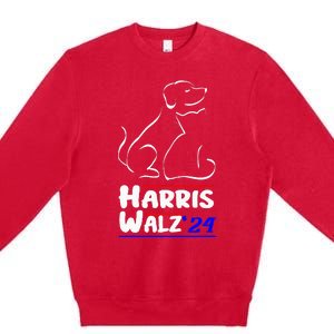 Cat Dog Ladies For Kamala 2024 President Kamala Harris Walz Premium Crewneck Sweatshirt