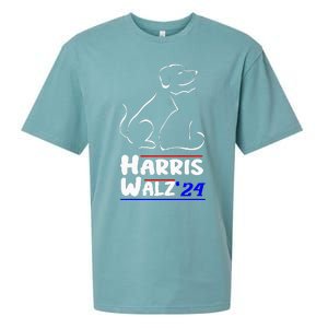 Cat Dog Ladies For Kamala 2024 President Kamala Harris Walz Sueded Cloud Jersey T-Shirt