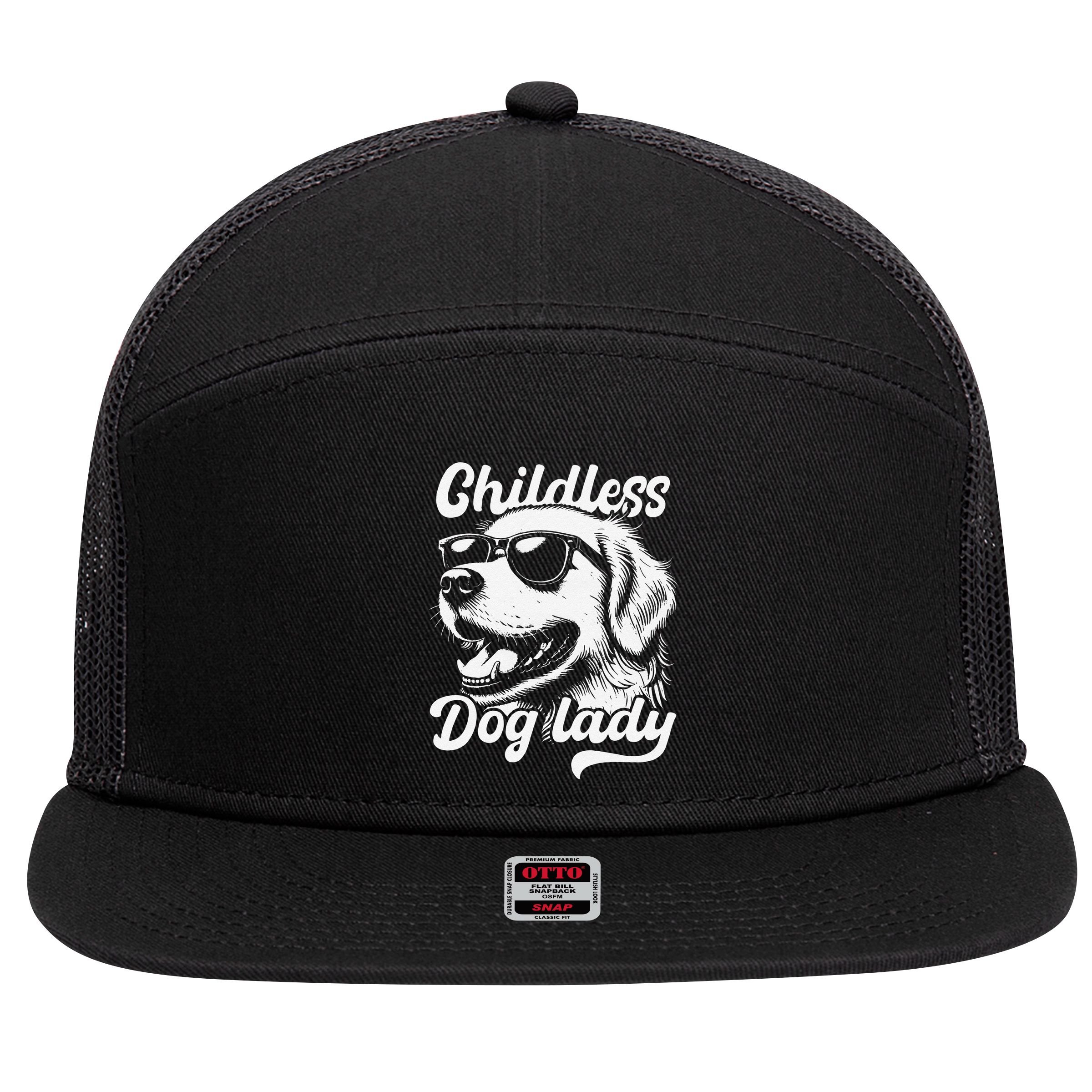 Childless Dog Lady Funny Dog Lover Meme 7 Panel Mesh Trucker Snapback Hat