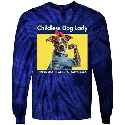 Childless Dog Lady Is Voting Kamala Election Usa 2024 Tie-Dye Long Sleeve Shirt