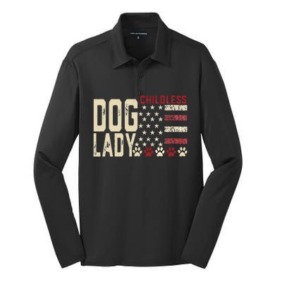 Childless Dog Lady Vote 2024 Us Flag Democratic President Silk Touch Performance Long Sleeve Polo