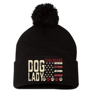 Childless Dog Lady Vote 2024 Us Flag Democratic President Pom Pom 12in Knit Beanie