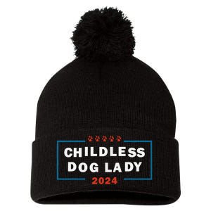 Childless Dog Lady Is Voting Kamala Election Usa 2024 Pro Democrat Pom Pom 12in Knit Beanie