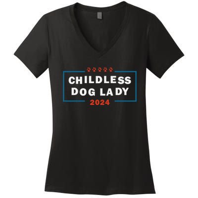 Childless Dog Lady Is Voting Kamala Election Usa 2024 Pro Democrat Women's V-Neck T-Shirt