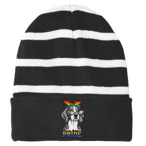 Cute Dog Lover Puppy Owner Beagle Mom Dad Gay Lesbian LGBT Striped Beanie with Solid Band