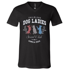 Childless Dog Lady Social Club President Kamala Harris 2024 V-Neck T-Shirt