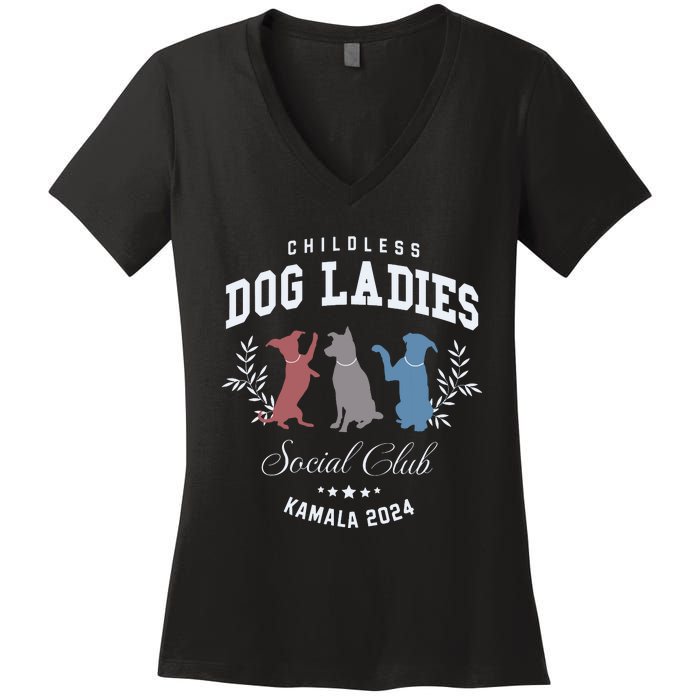 Childless Dog Lady Social Club President Kamala Harris 2024 Women's V-Neck T-Shirt