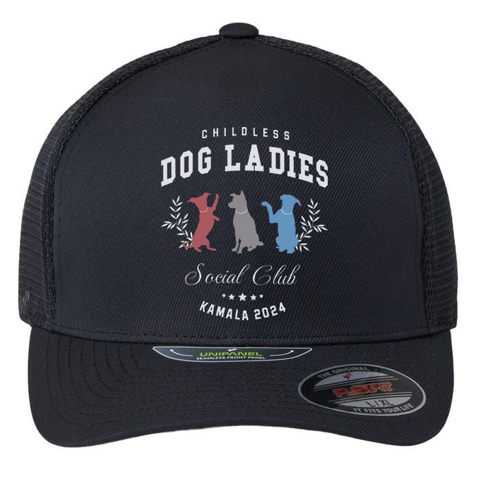 Childless Dog Lady Social Club President Kamala Harris 2024 Gift Flexfit Unipanel Trucker Cap