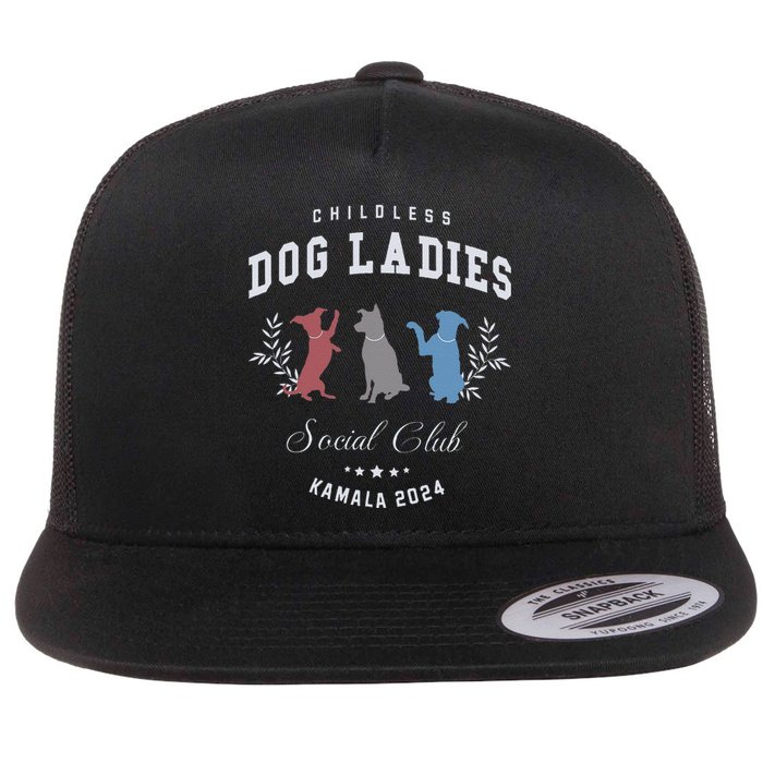 Childless Dog Lady Social Club President Kamala Harris 2024 Gift Flat Bill Trucker Hat