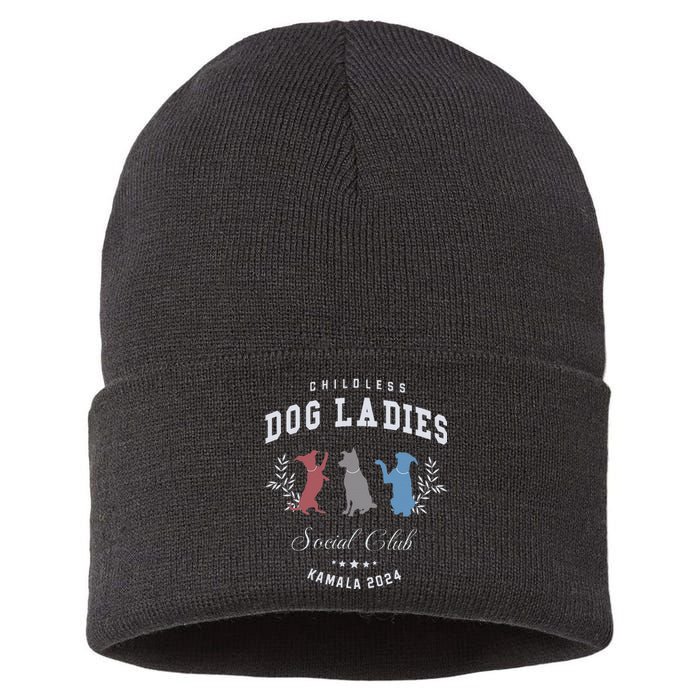 Childless Dog Lady Social Club President Kamala Harris 2024 Gift Sustainable Knit Beanie